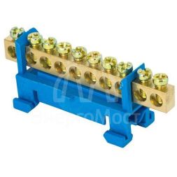 Шина нулевая N 6х9 10 отверстий синий изолятор тип &amp;quot;Стойка&amp;quot; на DIN-рейку латунь розн. стикер PROxima EKF sn0-63-10-sb-r