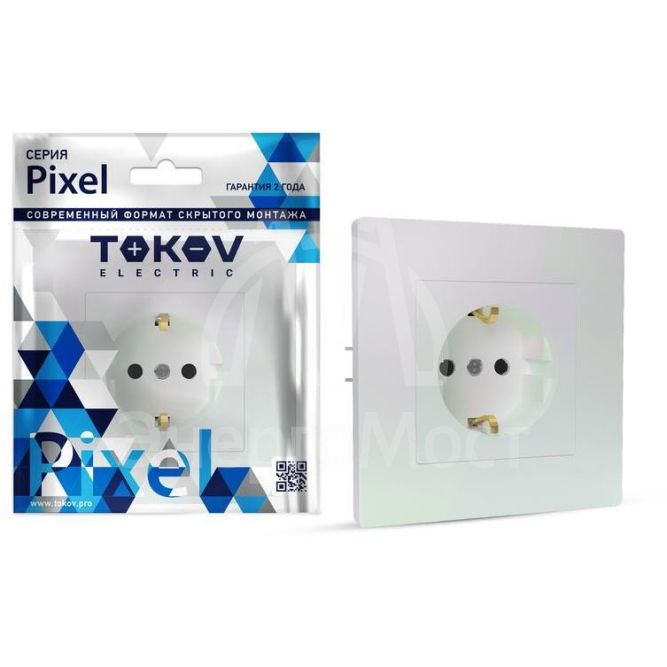 Розетка 1-м СП Pixel 16А IP20 с заземл. защ. шторки в сборе перламутр. TOKOV ELECTRIC TKE-PX-R1FZSF-C04