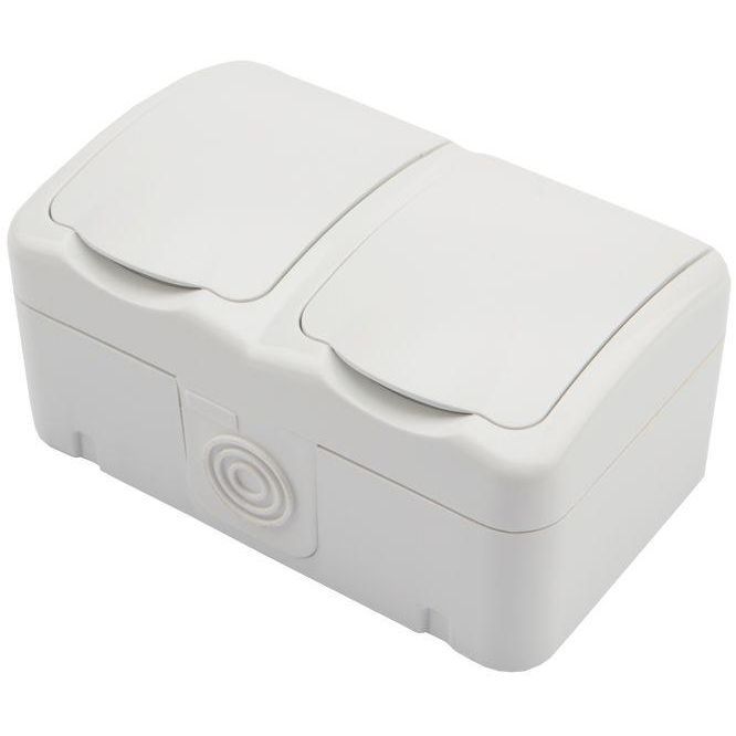 Блок ОП 2 розетки горизонт. Mini OG с заземл. IP54 бел. Kranz KR-78-0606