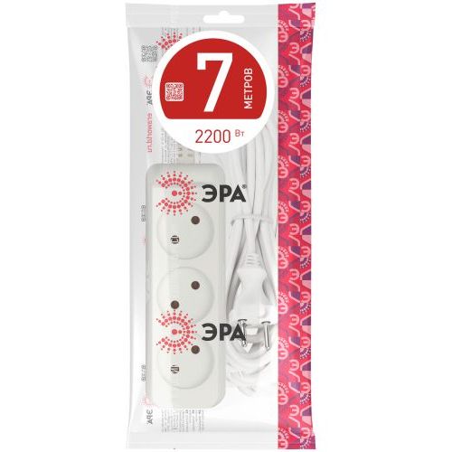 Удлинитель 3х7м без заземл. 10А IP20 U-3-7m-2х1 ПВС 2х1 Эра Б0028357