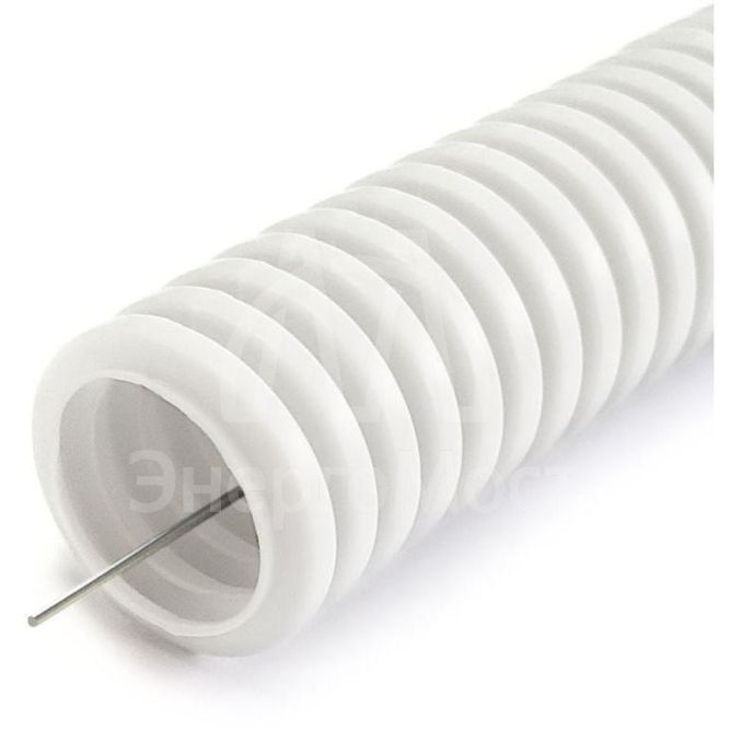 Труба гофрированная ПЛЛ легкая d20мм с протяжкой безгалоген. (HF) (НГ) бел. (уп.100м) Промрукав PR02.0215