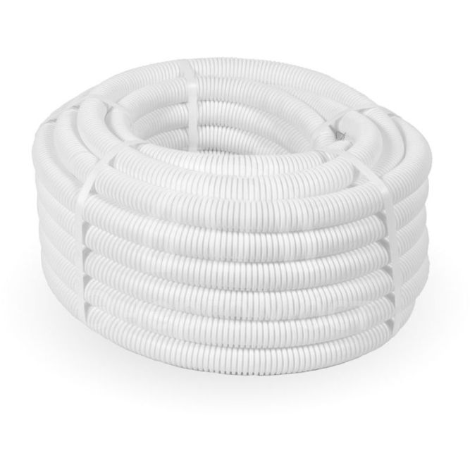 Труба гофрированная ПЛЛ легкая d20мм с протяжкой безгалоген. (HF) (НГ) бел. (уп.100м) Промрукав PR02.0215