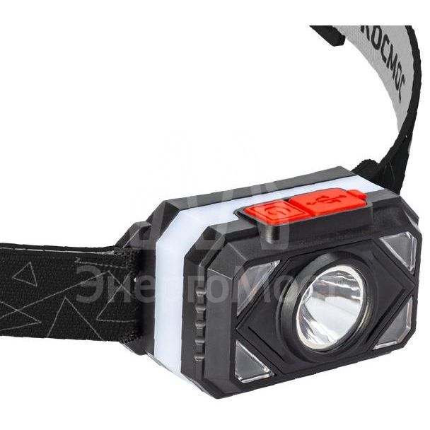 Фонарь аккумуляторный налобный 2Вт LED+2Вт SMD LED тепл. широкий свет Li-ion 14500 500мА.ч корпус ABS-пластик цветная подсветка USB-шнур type C регулируемый эласт. ремешок КОСМОС KOC511Lit