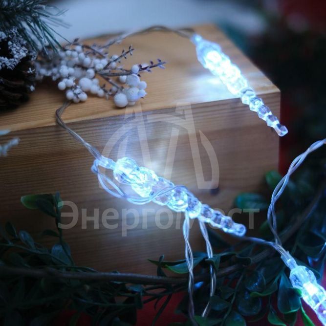 Гирлянда светодиодная &amp;quot;Сосульки&amp;quot; 1.5м 10LED бел. провод прозр. 2хAA (батарейки не в комплекте) Neon-Night 303-094