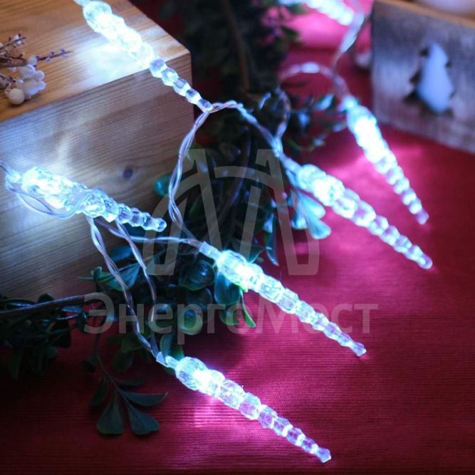 Гирлянда светодиодная &amp;quot;Сосульки&amp;quot; 1.5м 10LED бел. провод прозр. 2хAA (батарейки не в комплекте) Neon-Night 303-094