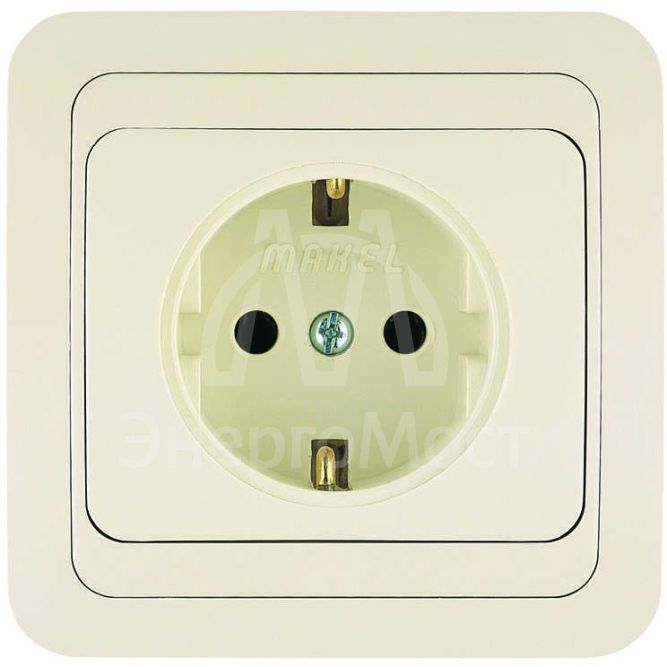Розетка 1-м СП Mimoza 16А IP20 с заземл. крем./крем. Makel 25008