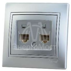 Розетка компьютерная 2-м СП Мира RJ45 метал. сер. LEZARD 701-1010-141