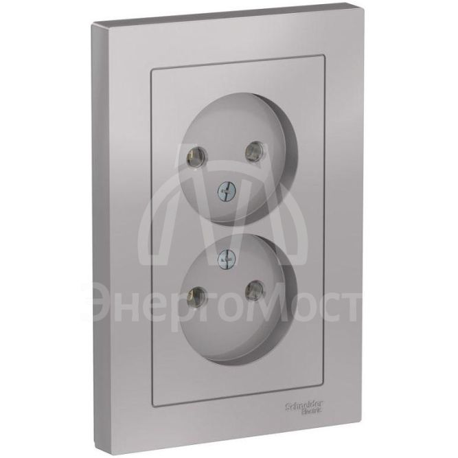 Розетка 2-м AtlasDesign 16А без заземл. в сборе алюм. SchE ATN000320