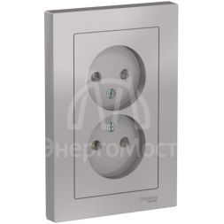 Розетка 2-м AtlasDesign 16А без заземл. в сборе алюм. SchE ATN000320