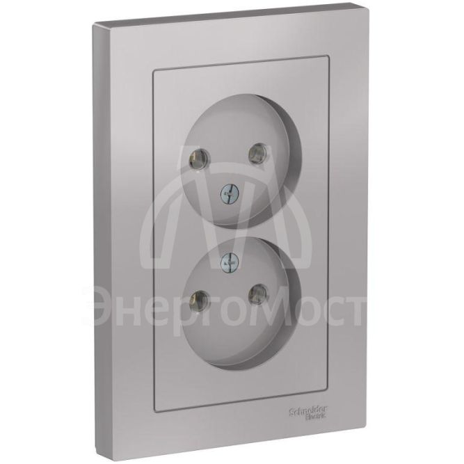 Розетка 2-м AtlasDesign 16А без заземл. в сборе алюм. SchE ATN000320