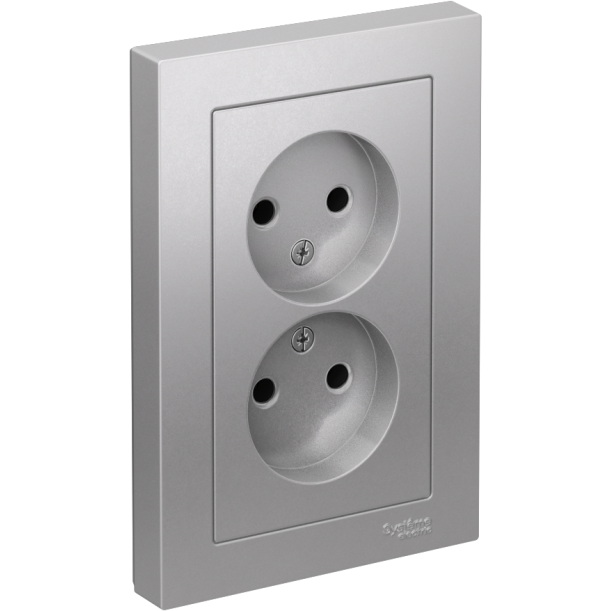 Розетка 2-м AtlasDesign 16А без заземл. в сборе алюм. SchE ATN000320