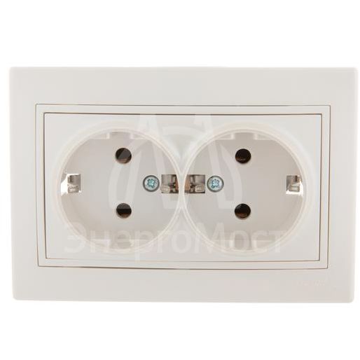 Розетка 2-м СП Мира керам. с заземл. жемчуж. бел. перламутр LEZARD 701-3030-127