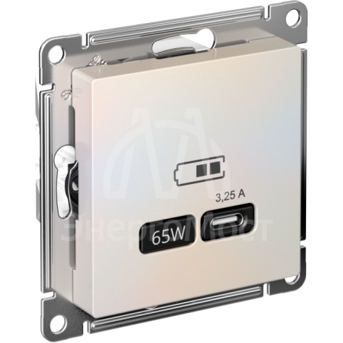 Розетка USB AtlasDesign тип C 65Вт QC PD высокоскор. ЗУ механизм жемчуж. SE ATN000427
