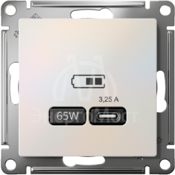 Розетка USB AtlasDesign тип C 65Вт QC PD высокоскор. ЗУ механизм жемчуж. SE ATN000427