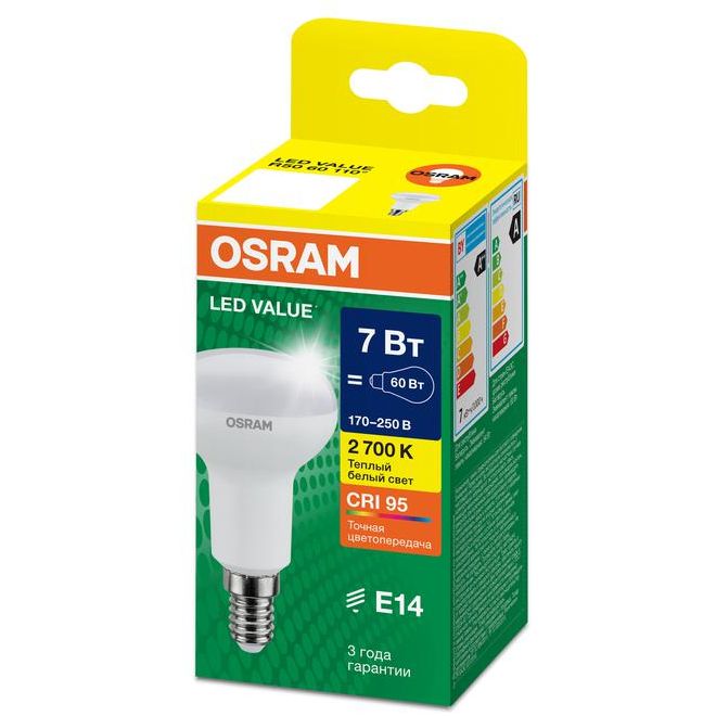 Лампа светодиодная LED G4 Value LVR5060 7W/927 CRI95 7Вт 2700К 700лм грибовидная матов. E14 170-250В OSRAM 4610590511709