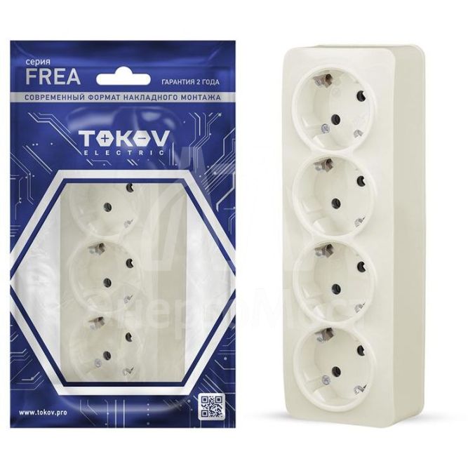 Розетка 4-м ОП Frea 16А IP20 250В с заземл. АБС-пластик беж. TOKOV ELECTRIC TKE-FR-R4Z-C02