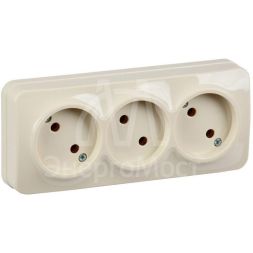 Розетка 3-м ОП GLORY РС23-2-ХК 10А без заземл. крем. IEK ERH30-K33-10