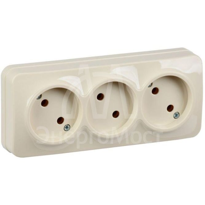 Розетка 3-м ОП GLORY РС23-2-ХК 10А без заземл. крем. IEK ERH30-K33-10