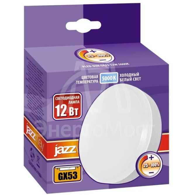 Лампа светодиодная PLED-DIM 12Вт таблетка 5000К холод. бел. GX53 JazzWay 5018426