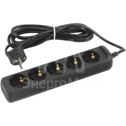 Удлинитель электрический UX-5e-3m-B с заземлением 5 розеток 3м ПВС 3х0.75мм2 10А черн. Эра Б0057725