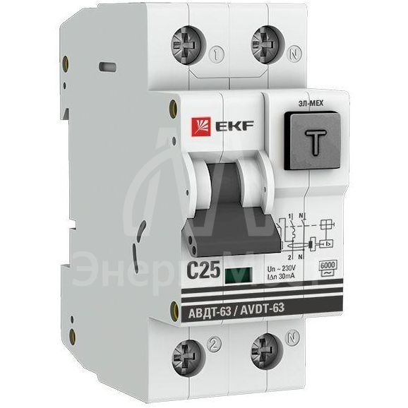 Выключатель автоматический дифференциального тока 25А 30мА тип AC 6кА АВДТ-63 электромех. PROxima EKF DA63-25-30-AC