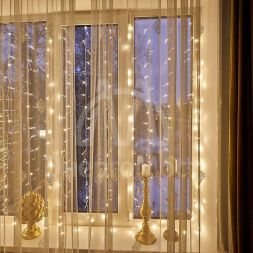 Гирлянда &amp;quot;Светодиодный Дождь&amp;quot; 2х2.5м свечение с динамикой прозрач. провод 230В диоды тепл./бел. NEON-NIGHT 235-056