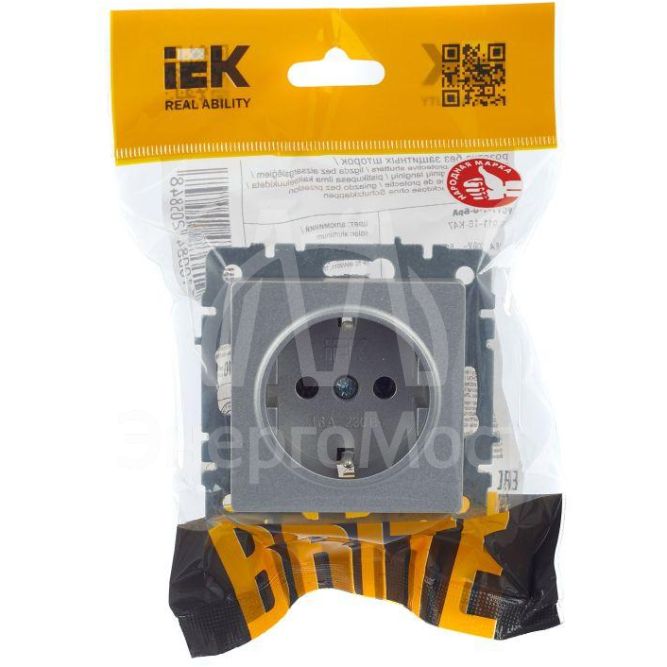 Розетка BRITE РС11-1-0-БрА 16А с заземл. без защ. шторки алюм. IEK BR-R11-16-K47
