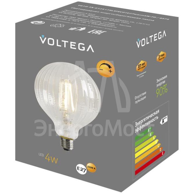 Лампа светодиодная филаментная Loft 271 YX-G125175LXFEC01 4Вт 2200К E27 DIM Voltega 8575