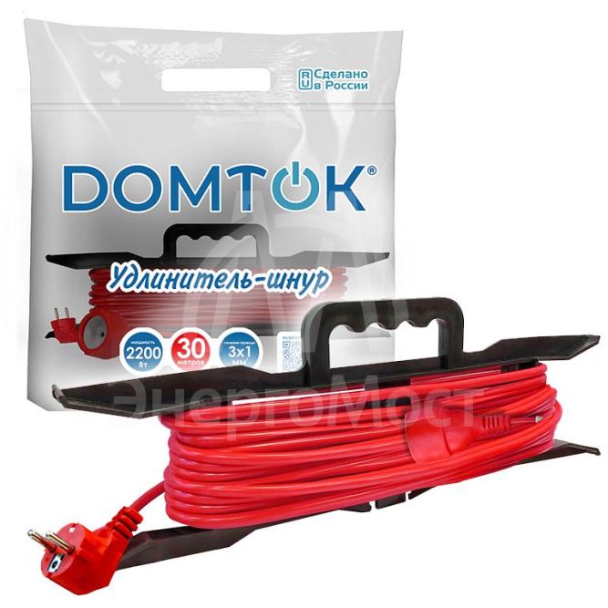 Удлинитель-шнур на рамке 1х30м с заземл. 10А IP20 2.2кВт ПВС 3х1 DOMTOK 2480