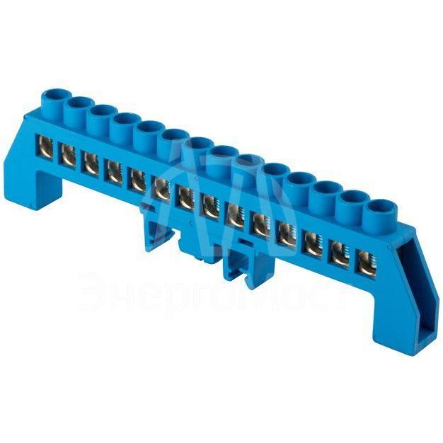 Шина нулевая N 8х12 14 отвер. латунь син. нейлоновый корпус комбинированный PROxima EKF sn0-125-14-dn