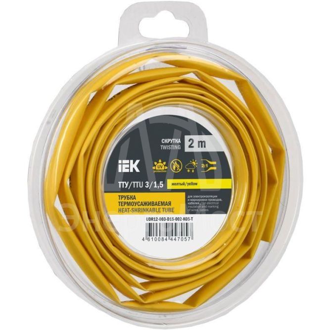 Трубка термоусадочная ТТУ нг-LS 3/1.5 желт. (уп.2м) IEK UDR12-003-D15-002-K05-T
