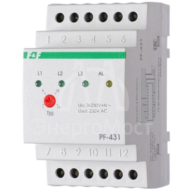 Переключатель фаз PF-431 (с приоритетной фазой; монтаж на DIN-рейке 35мм 3х400/230+N 3х16А IP20) F&amp;amp;F EA04.005.001
