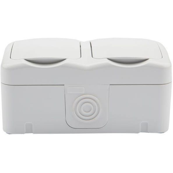 Блок ОП 2 розетки горизонт. Mini OG с заземл. керамика IP54 бел. Kranz KR-78-0607