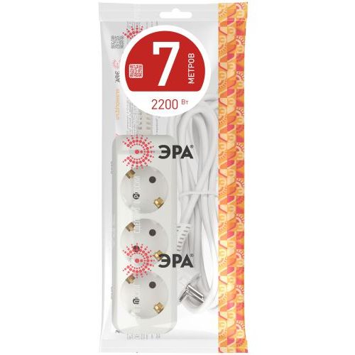 Удлинитель 3х7м с заземл. 10А IP20 UX-3e-7m ПВС 3х0.75 Эра Б0038577