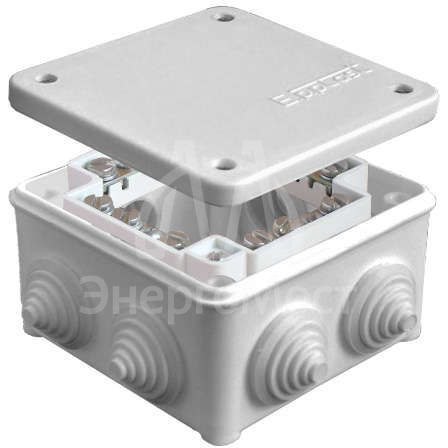 Коробка распределительная ОП 85х85х45мм IP54 с клемм. 7 выходов 3 гермоввода 16А 24 контакта крышка на винтах сер. Epplast 130124