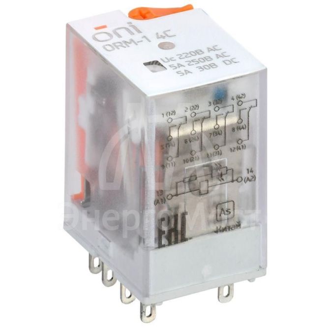 Реле интерфейсное ORM-1 4C 220В AC с LED и тест. кнопкой ONI ORM-1-4C-AC220V-L-B