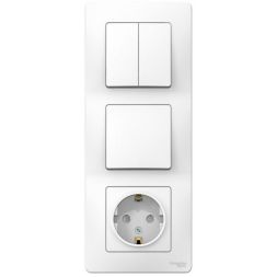 Блок СП BLANCA розетка защ. шторки с заземл. 16А 250В+выкл. 1-кл. +выкл. 2-кл. бел. SchE BLNBS101201