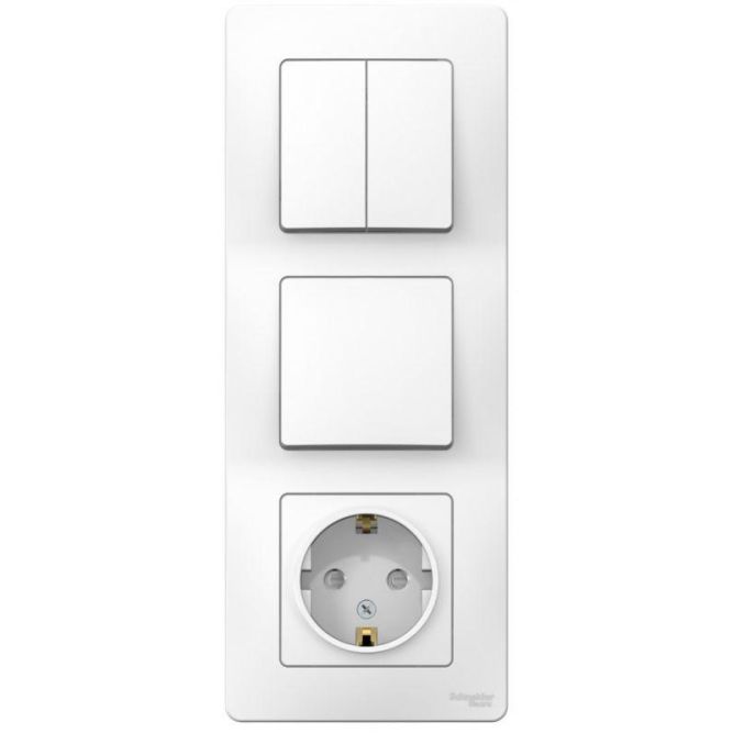 Блок СП BLANCA розетка защ. шторки с заземл. 16А 250В+выкл. 1-кл. +выкл. 2-кл. бел. SchE BLNBS101201