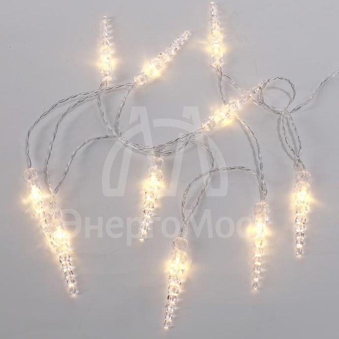 Гирлянда светодиодная &amp;quot;Сосульки&amp;quot; 1.5м 10LED тепл. бел. провод прозр. 2хAA (батарейки не в комплекте) Neon-Night 303-093