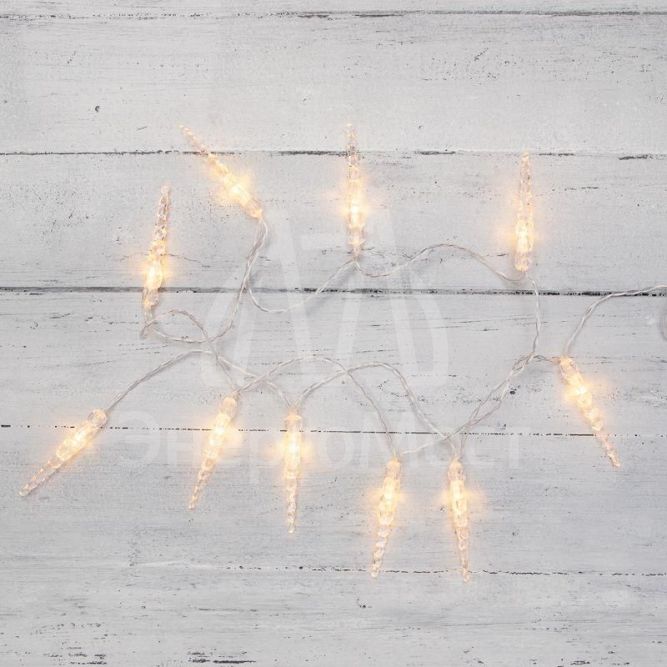 Гирлянда светодиодная &amp;quot;Сосульки&amp;quot; 1.5м 10LED тепл. бел. провод прозр. 2хAA (батарейки не в комплекте) Neon-Night 303-093