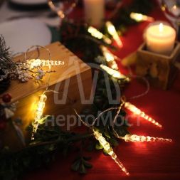 Гирлянда светодиодная &amp;quot;Сосульки&amp;quot; 1.5м 10LED тепл. бел. провод прозр. 2хAA (батарейки не в комплекте) Neon-Night 303-093