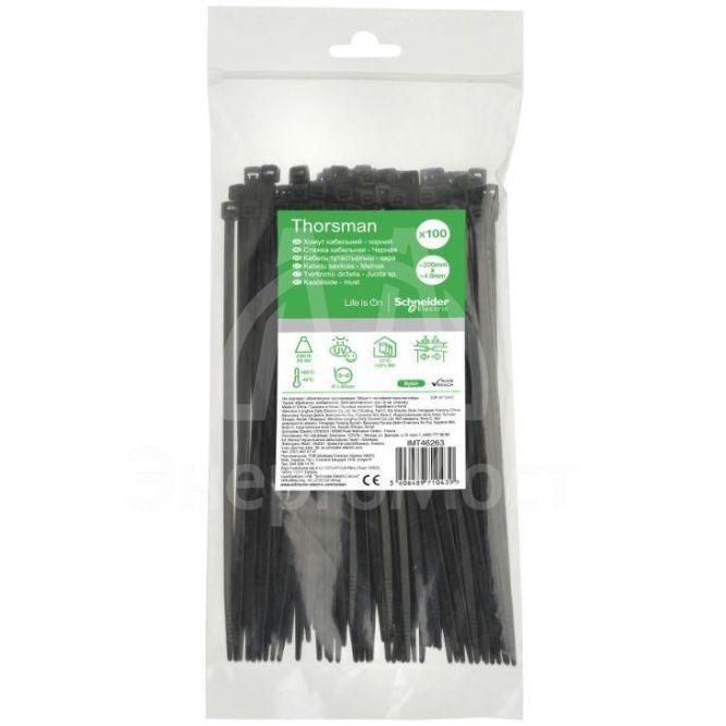 Стяжка кабельная 200х4.8 черн. (уп.100шт) SchE IMT46263