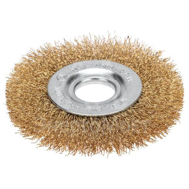 Щетка дисковая для УШМ витая латунированная проволока 100мм отв. 22.23мм Kranz KR-91-1241