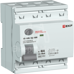 Выключатель дифференциального тока 4п 40А 30мА тип A 6кА ВД-100N электромех. PROxima EKF E1046MA4030
