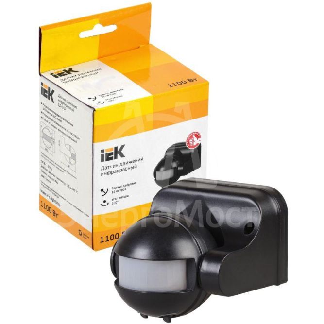 Детектор движения ДД 009 1100Вт угол обз. 180град. дальн. 12м IP44 черн. IEK LDD10-009-1100-002