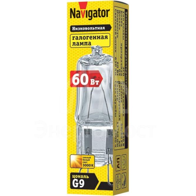 Лампа галогенная 94 216 JCD9 60Вт капсульная G9 3000К 230В clear 2000h Navigator 94216