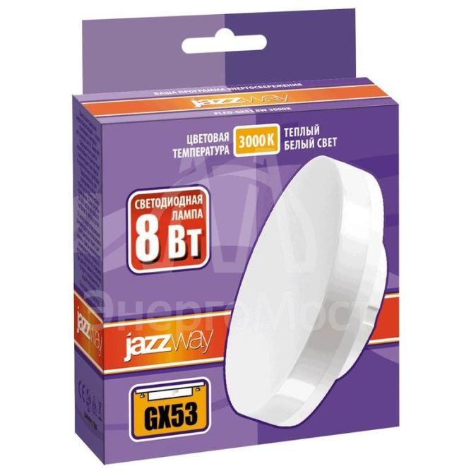 Лампа светодиодная PLED-GX53 8Вт таблетка 3000К мат. тепл. бел. GX53 640лм 230В JazzWay 2855374