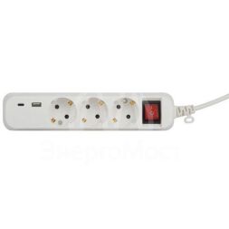 Удлинитель 3х1.5м с заземл. 10А +1xUSBA+1xUSBC с выкл. UB-3es-1.5m-USB Эра Б0052897