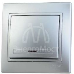 Выключатель 1-кл. СП Мира 10А IP20 с подсветкой со вставкой сер. метал. LEZARD 701-1010-111