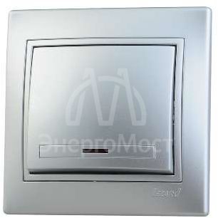 Выключатель 1-кл. СП Мира 10А IP20 с подсветкой со вставкой сер. метал. LEZARD 701-1010-111